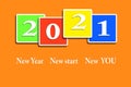 New year, new you, start, goals. Conceptual motivational message written with white numbers on colorful round objects..