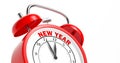 New Yeark as concept on a red vintage alarm clock Royalty Free Stock Photo