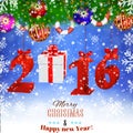 2016 New Years background with gift. Royalty Free Stock Photo