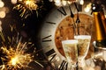 New Years background with sparklers and champagne Royalty Free Stock Photo