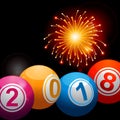 New Years 2018 bingo lottery balls and fireworks