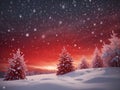 new years day dawn snow falling from red sky over forest trees winter landscape Royalty Free Stock Photo