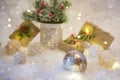 New Years decoration ball on snow background Royalty Free Stock Photo