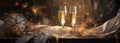 New Years Eve celebration background, champagne and clock Royalty Free Stock Photo