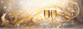 New Years Eve celebration background, champagne and clock Royalty Free Stock Photo