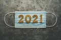 New Years Eve celebration concept background.Medical mask with the numbers 2021.Covid-19 New Year concept Royalty Free Stock Photo