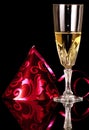 New years eve celebration with glass of champagne and party hat Royalty Free Stock Photo