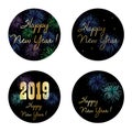 New years eve 2019 circle graphics with fireworks Royalty Free Stock Photo