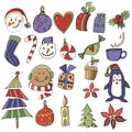 New years eve clipart .Christmas set with cartoon New Year characters. Collection of xmas elements for greeting card design in