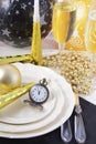 New Years Eve Dinner Table Place Setting. Royalty Free Stock Photo