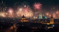 New Years Eve fireworks above Vienna skyline