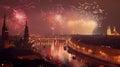 New Years Eve fireworks above Vienna skyline