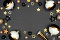 New Years Eve frame. Above view on a black background. Royalty Free Stock Photo