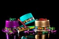 New years eve hat and noisemakers on black Royalty Free Stock Photo