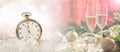 New Years eve party celebration. Minutes to midnight on an old fashioned watch, festive background Royalty Free Stock Photo