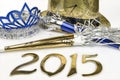 2015 New Years eve party supplies on a white background