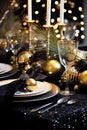 new years eve table setting with festive decorations Royalty Free Stock Photo