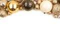 New Years Eve top border of gold, black and white ornaments over white Royalty Free Stock Photo