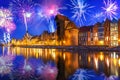 New Years firework display in Gdansk Royalty Free Stock Photo