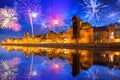 New Years firework display in Gdansk, Poland Royalty Free Stock Photo