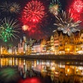 New Years firework display in Gdansk Royalty Free Stock Photo