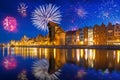 New Years firework display in Gdansk Royalty Free Stock Photo