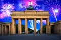 New Years firework display over Brandenburg Gate in Berlin