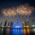 New Years fireworks display in Dubai Royalty Free Stock Photo