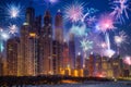 New Years fireworks display in Dubai, UAE Royalty Free Stock Photo