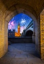 New years fireworks display over the Big Ben and Westminster Bridge in London, UK Royalty Free Stock Photo