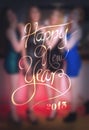 New years message against blurred pretty friends vector