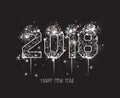 New Years 2018 polygonal line and fireworks background