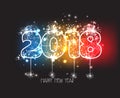 New Years 2018 polygonal line and fireworks background