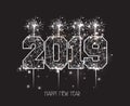 New Years 2019 polygonal line and fireworks background Royalty Free Stock Photo