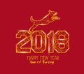 New Years 2018 polygonal line light background. Year of the dog