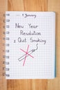 New years resolutions written in notebook, quit smoking