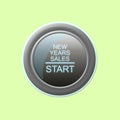 New Years Sale. Start. Round button on a green background. Isolated. Design element Royalty Free Stock Photo