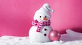 new Years snowman in a hat, trendy color, pink