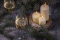 New Years theme with candles and christmas tree Royalty Free Stock Photo