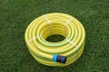 New yellow hose pipe in a garden Royalty Free Stock Photo