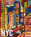 New York. Abstract colorful hand drawn night city landscape. Royalty Free Stock Photo