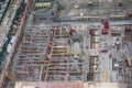 New York, New York: Aerial view of men and materials during the construction of a 42-story high-rise apartment building Royalty Free Stock Photo