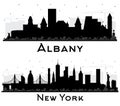 New York and Albany City Skyline Silhouette Set