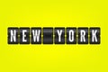 New York american city flip symbol. Vector scoreboard illustration. Black and white airport sign on yellow background