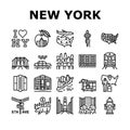 New York American City Landmarks Icons Set Vector