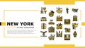 New York American City Landmarks Landing Header Vector