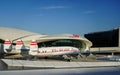 Landmark TWA Flight Center building designed by Eero Saarinen and Lockheed Constellation airplane Royalty Free Stock Photo