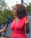 American TV personality and co-anchor of CBS This Morning Gayle King at the blue carpet before 2023 US Open opening night ceremony