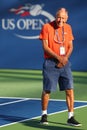 American tennis coach Nick Bollettieri attends Maria Sharapova`s practice for US Open 2017 Royalty Free Stock Photo