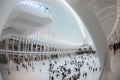 NEW YORK - August 2018: Inside Oculus shopping mall Westfield during busy day, World Trade Center Transportation Hub in
